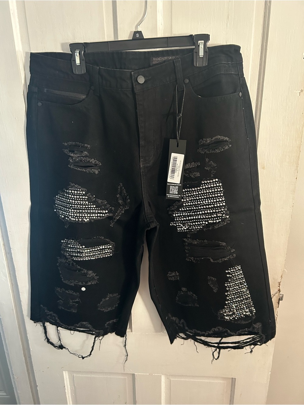 Rockstar Raw-Hem Black Studded Men’s Jean Shorts